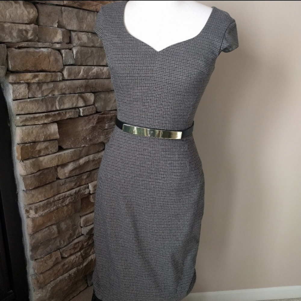 H&M Sweetheart Tweed Pencil Dress in Brown
